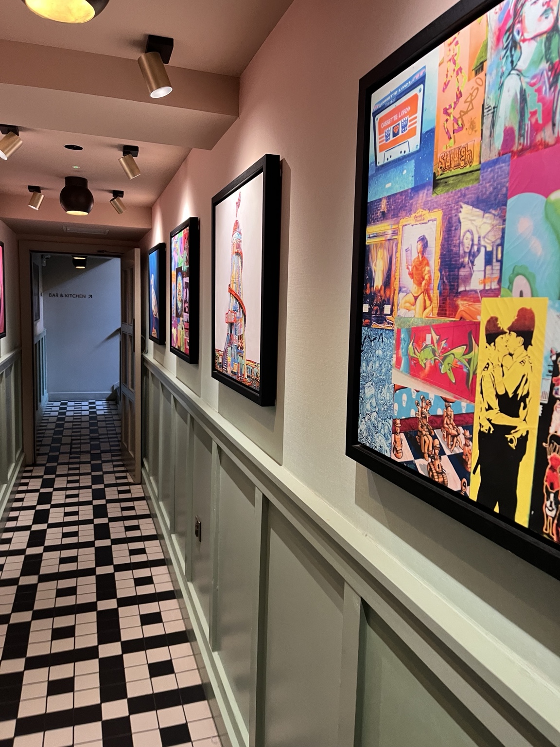 Sculpture and art in an elegant gallery